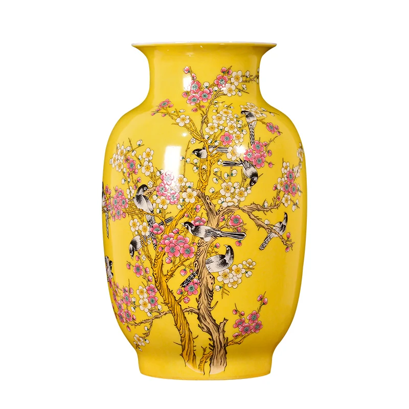 Jingdezhen porcelain antique new Chinese vase yellow glazed magpie on the plum tree pattern big vases
Jingdezhen porcelain antique new Chinese vase yellow glazed magpie on the plum tree pattern big vases