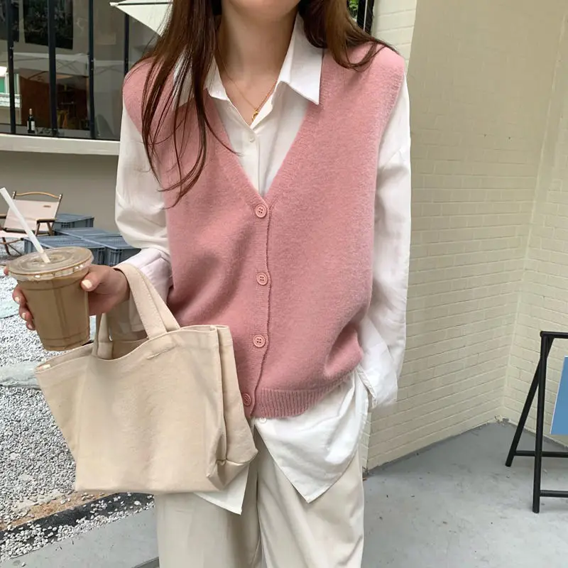 All-Match Winter Autumn Woman Solid Casual Knitted Vest Pullover Top Women's Loose Soft Button Warm Sweater Gentle Pink
All-Match Winter Autumn Woman Solid Casual Knitted Vest Pullover Top Women's Loose Soft Button Warm Sweater Gentle Pink