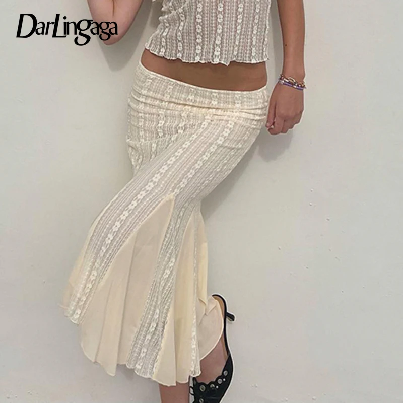 Модная шикарная элегантная юбка средней длины Darlingaga с низкой посадкой, женские винтажные драпированные юбки из искусственного кружева, двухслойная одежда в стиле бохо, Fairycore 
Модная шикарная элегантная юбка средней длины Darlingaga с низкой посадкой, женские винтажные драпированные юбки из искусственного кружева, двухслойная одежда в стиле бохо, Fairycore