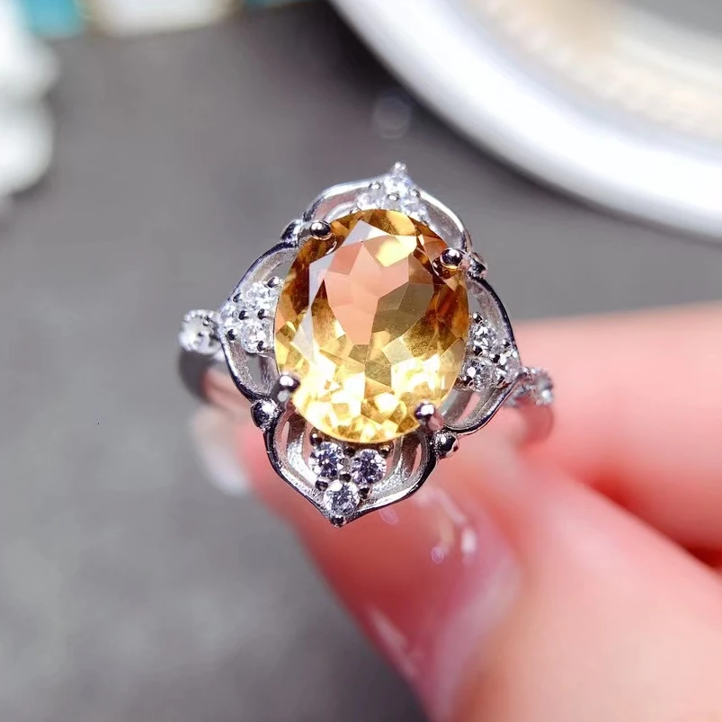 

3-слойное кольцо из цитрина с золотым покрытием 18 карат, 8 мм * 10 мм, 3 карата, натуральный цитрин, серебряное кольцо, винтажное цветочное кольцо 925