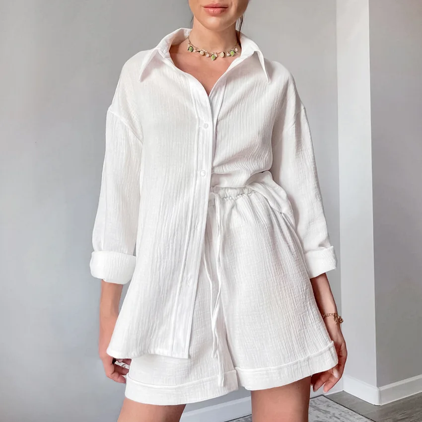 Shirt Shorts Long Sleeve Home Clothes Pajamas Sleep Set V Neck Nightwear White Sleepwear Loose Homewear Loose Cotton 2Pcs 
Shirt Shorts Long Sleeve Home Clothes Pajamas Sleep Set V Neck Nightwear White Sleepwear Loose Homewear Loose Cotton 2Pcs