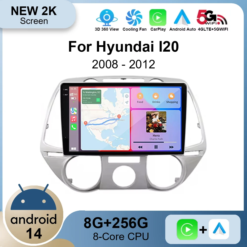 Android 14 авто автомобильный радиоприемник мультимедиа для Hyundai I20 2008-2012 GPS-навигация