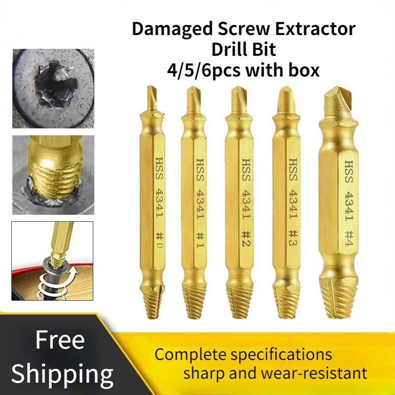 4/5/6pcs Damaged Screw Extractor Drill Bit Extractor Drill Set Broken Speed Out Bolt Extractor Bolt Stud Remover Tool
4/5/6pcs Damaged Screw Extractor Drill Bit Extractor Drill Set Broken Speed Out Bolt Extractor Bolt Stud Remover Tool