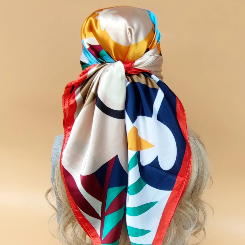 

Модный пляжный квадратный большой платок популярные женские солнцезащитные Шали роскошный дизайн 90x90 см Шелковый Хиджаб на все четыре сезона Новый головной платок