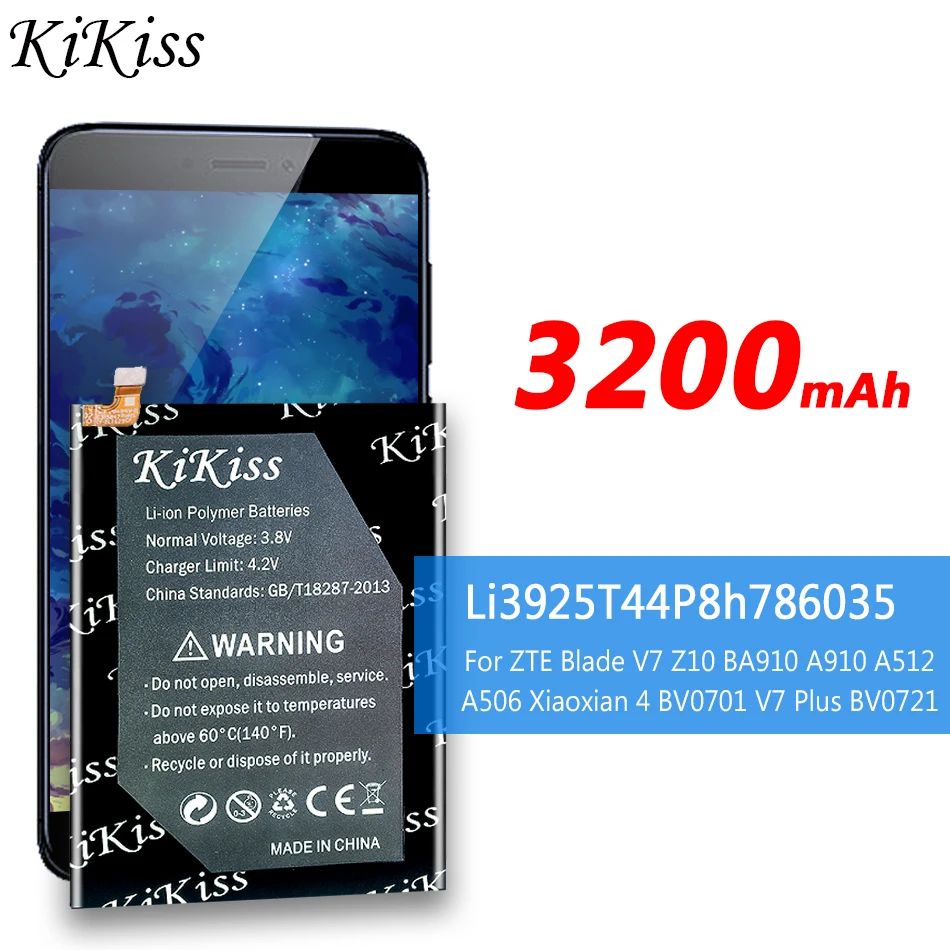 3200mAh Li3925T44P8h786035 Mobile Phone Battery for ZTE Blade V7 Z10 BA910 A910 A512 A506 Xiaoxian 4 BV0701 V7 Plus BV0721
3200mAh Li3925T44P8h786035 Mobile Phone Battery for ZTE Blade V7 Z10 BA910 A910 A512 A506 Xiaoxian 4 BV0701 V7 Plus BV0721
