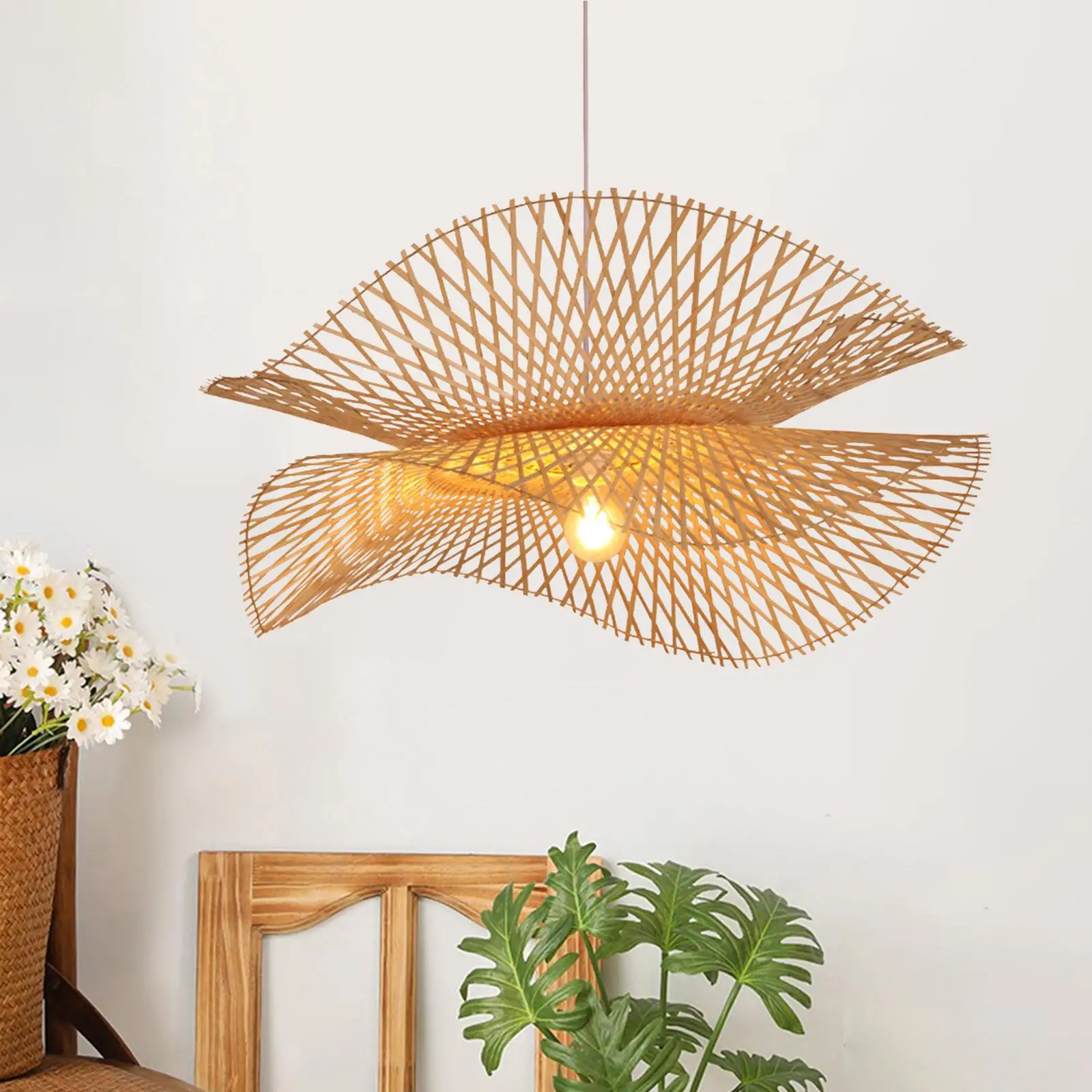 

Modern Bamboo Pendant Light Chandelier Rattan Lamp Shade Woven Lantern Fixture for Corridor Dining Room Farmhouse Teahouse