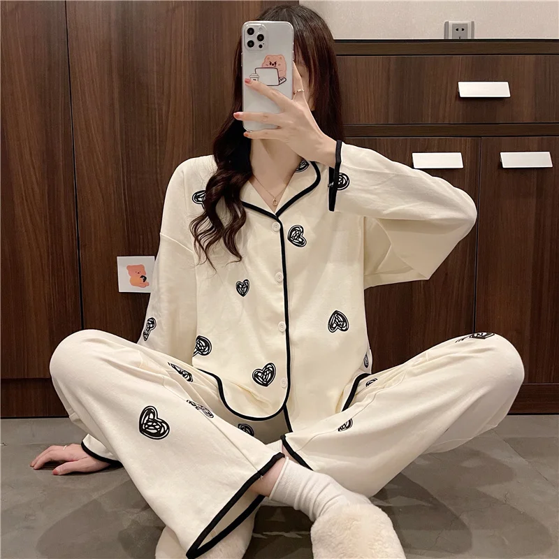 Spring Autumn Pajamas Set for Women Thin Cotton Fashion Print Women Long Sleepwear Suit Home Clothes Women Female Sleepwear
Spring Autumn Pajamas Set for Women Thin Cotton Fashion Print Women Long Sleepwear Suit Home Clothes Women Female Sleepwear