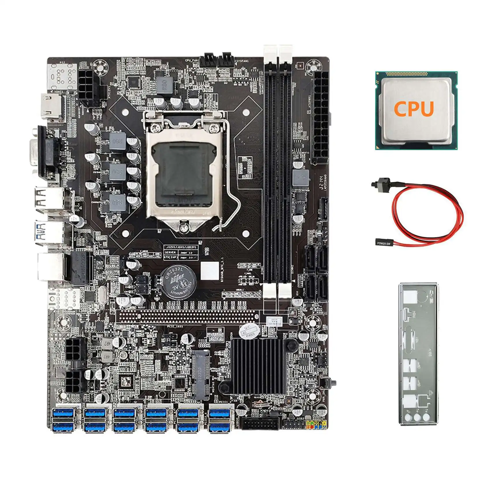 B75 USB ETH Mining Motherboard+CPU+Baffle+Switch Cable 12XPCIE to USB3.0 DDR3 MSATA LGA1155 B75 BTC Miner Motherboard
B75 USB ETH Mining Motherboard+CPU+Baffle+Switch Cable 12XPCIE to USB3.0 DDR3 MSATA LGA1155 B75 BTC Miner Motherboard