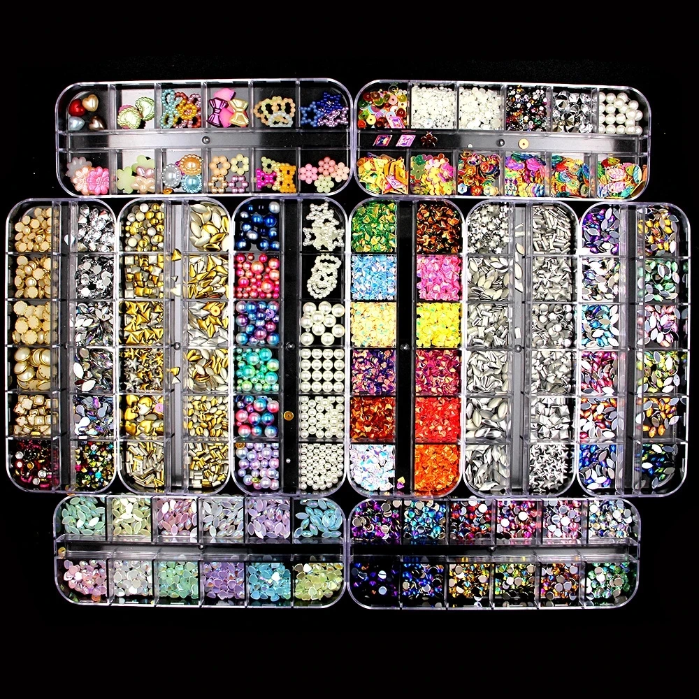 12 Grids Nail Art Accessories Kits AB/ Clear Rhinestones 3D Glitter Gems Stones Pearls DIY Manicure Decorations for Nails Design
12 Grids Nail Art Accessories Kits AB/ Clear Rhinestones 3D Glitter Gems Stones Pearls DIY Manicure Decorations for Nails Design