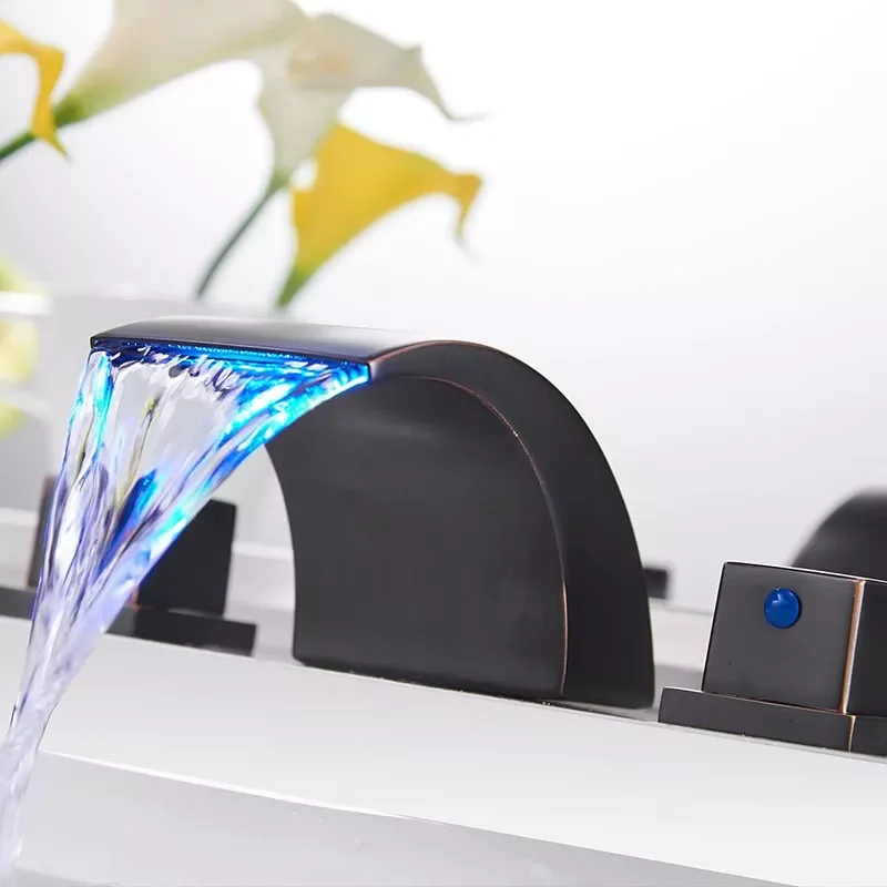 Bathroom Faucet 3 Hole LED Light Waterfall Sink 8 Inch Lavatory Commercial Bath Vanity 2 Handle Faucets Brass
Bathroom Faucet 3 Hole LED Light Waterfall Sink 8 Inch Lavatory Commercial Bath Vanity 2 Handle Faucets Brass