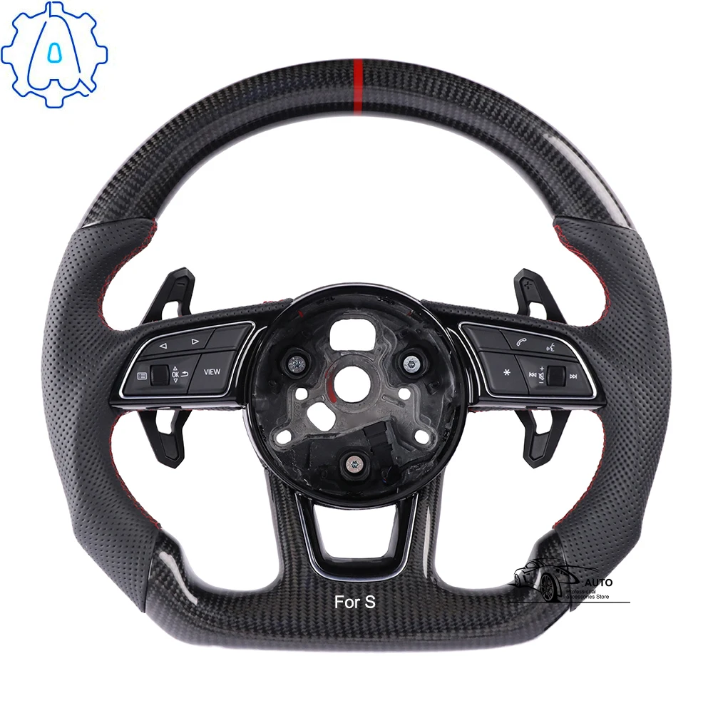 For Audi A3 A4 B9 A5 A6 C8 A7 A8 Black carbon fiber perforated multifunction steering wheel with red return mark
For Audi A3 A4 B9 A5 A6 C8 A7 A8 Black carbon fiber perforated multifunction steering wheel with red return mark