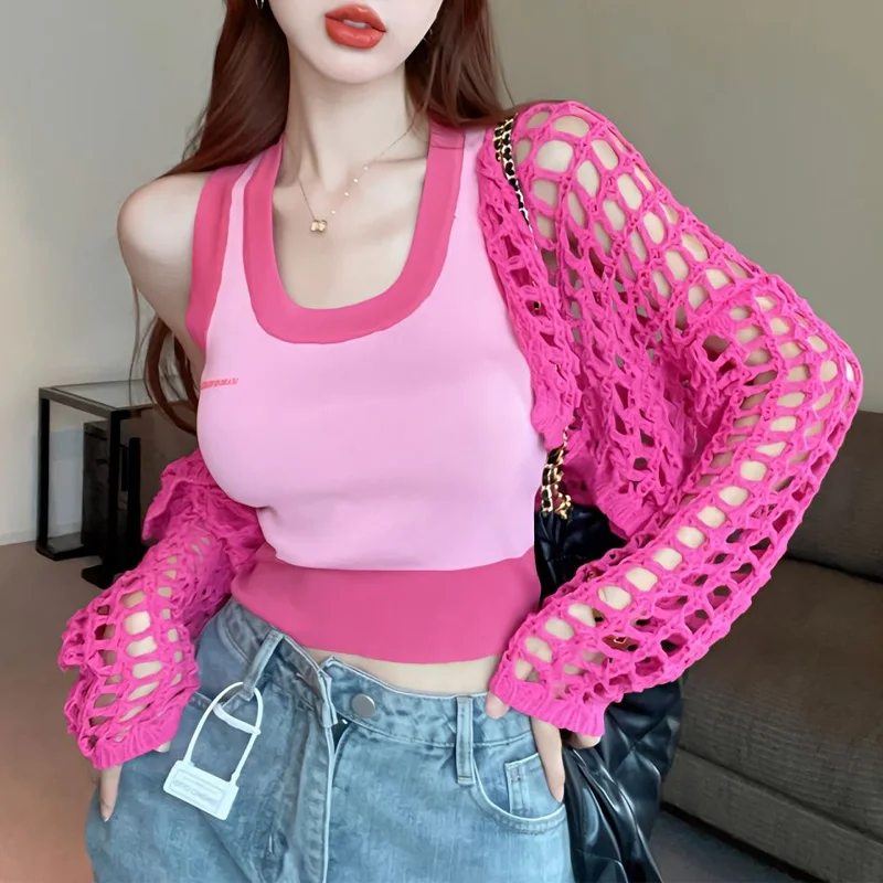 Summer New Two Piece Set Cardigan Long Sleeve Solid Color Knitted Cardigan with Tank Tops Tees Trend Fashion Women Clothing
Summer New Two Piece Set Cardigan Long Sleeve Solid Color Knitted Cardigan with Tank Tops Tees Trend Fashion Women Clothing