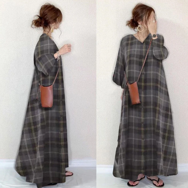 Women Dress 2023 Spring New Japan and Korean Style Plaid V-neck Single Breasted A-line Dress Casual Loose Dress Women Vestidos
Women Dress 2023 Spring New Japan and Korean Style Plaid V-neck Single Breasted A-line Dress Casual Loose Dress Women Vestidos