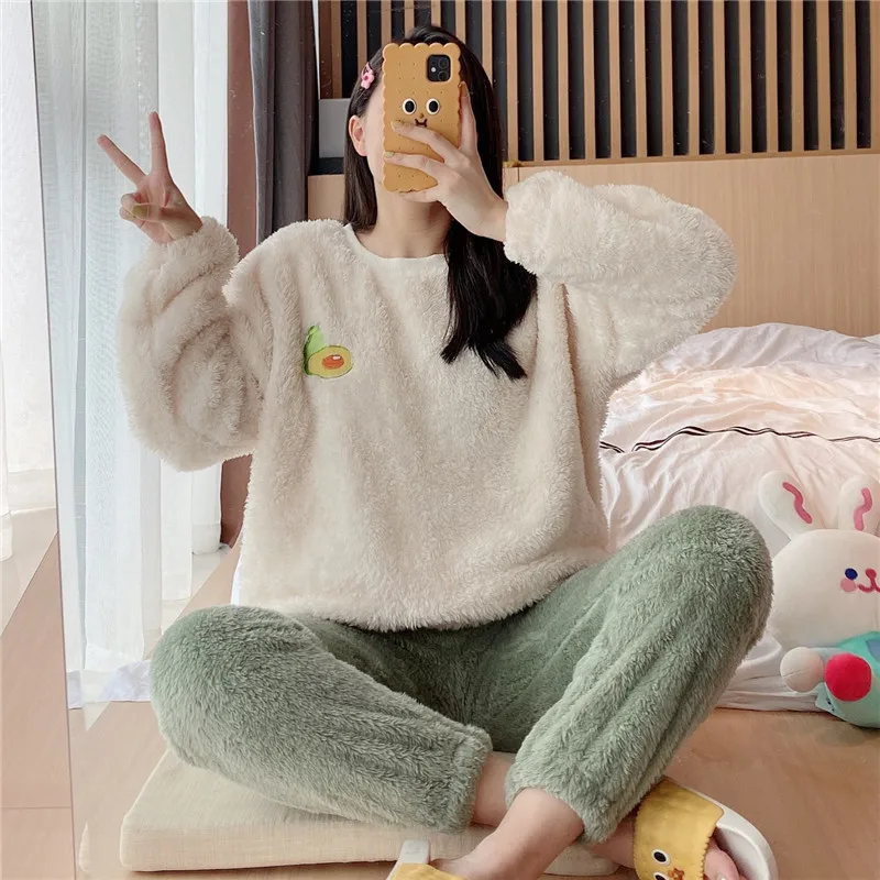 Women Flannel Pajama Set Coral Fleece Warm Thick Long Sleeve Sleepwear & Pants Cute Fluffy Home Fashion Winter
Women Flannel Pajama Set Coral Fleece Warm Thick Long Sleeve Sleepwear & Pants Cute Fluffy Home Fashion Winter