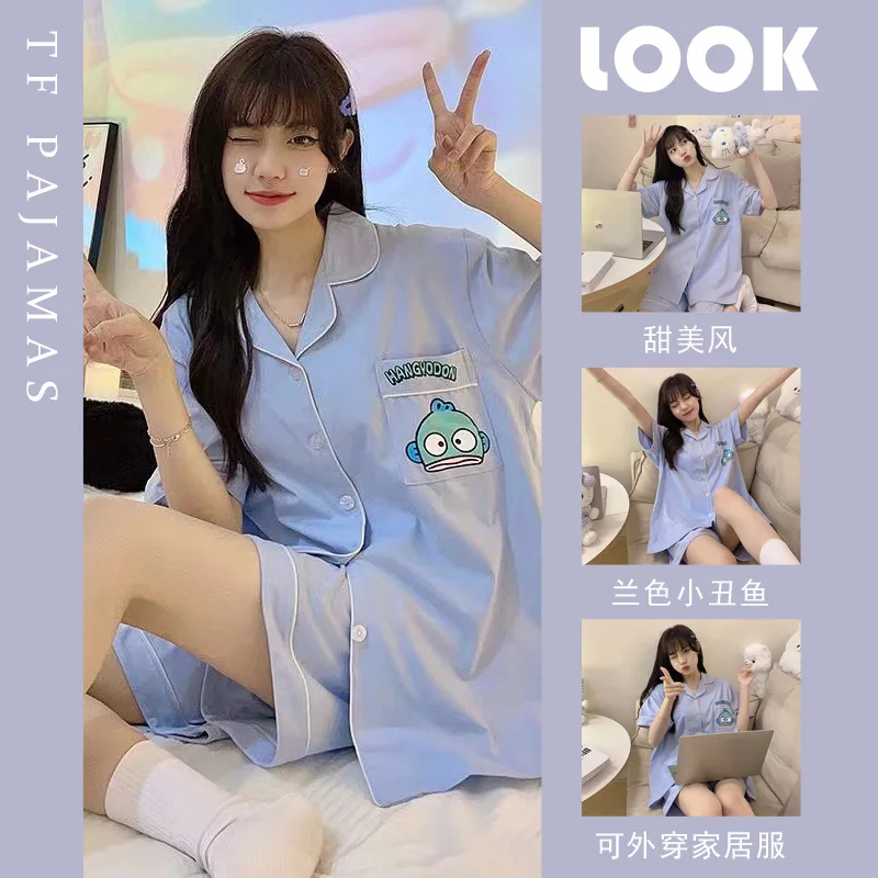 Sanrio Kawaii Hangyodon Cartoon Short-Sleeved Cardigan V-Neck Home Service Suit Summer Cute Anime Y2K Girls Pajamas Clothing
Sanrio Kawaii Hangyodon Cartoon Short-Sleeved Cardigan V-Neck Home Service Suit Summer Cute Anime Y2K Girls Pajamas Clothing
