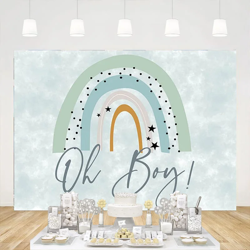 

Oh Boy Baby Shower Backdrop Bohemia Rainbow Photography Background Party Decoration Banner Shooting Studio Booth Props