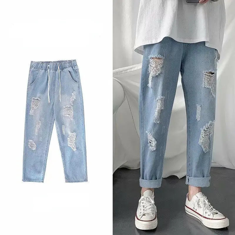 2021hong Kong Style Pants Men's Korean Style Jeans Men's Loose Straight Ripped Cropped Pants Elastic Waist Mom Jeans Jeand
2021hong Kong Style Pants Men's Korean Style Jeans Men's Loose Straight Ripped Cropped Pants Elastic Waist Mom Jeans Jeand