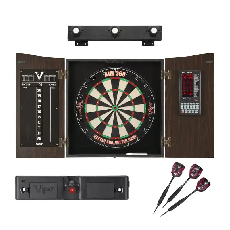 Dartboard Cabinet with -In Pro Score, AIM 360 Dartboard, Throw Line Light, and Shadow Buster Light
Dartboard Cabinet with -In Pro Score, AIM 360 Dartboard, Throw Line Light, and Shadow Buster Light