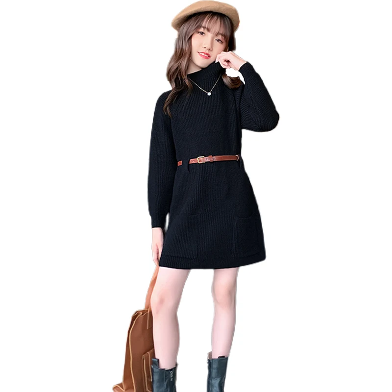 Fashion Girls Turtleneck Sweaters Dresses Autumn Loose Casual Long Sweaters with Belt Big Girls Solid Color Dress New Outerwear
Fashion Girls Turtleneck Sweaters Dresses Autumn Loose Casual Long Sweaters with Belt Big Girls Solid Color Dress New Outerwear
