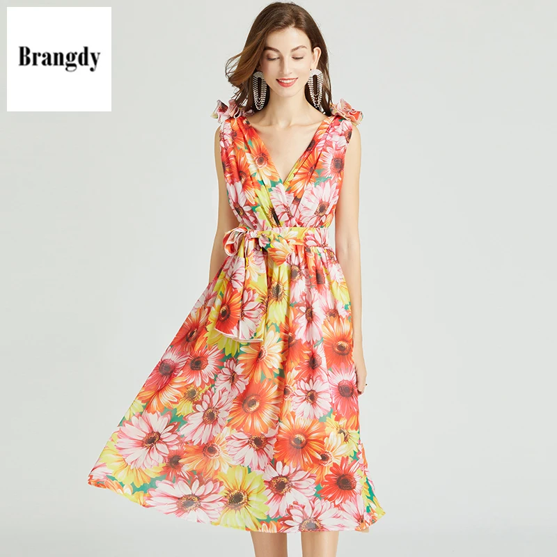 Brangdy Foreign Trade Trendy Sexy V-neck Tie Sleeveless Printed Dress Summer Waist Three-dimensional Flower Chiffon Skirt
Brangdy Foreign Trade Trendy Sexy V-neck Tie Sleeveless Printed Dress Summer Waist Three-dimensional Flower Chiffon Skirt