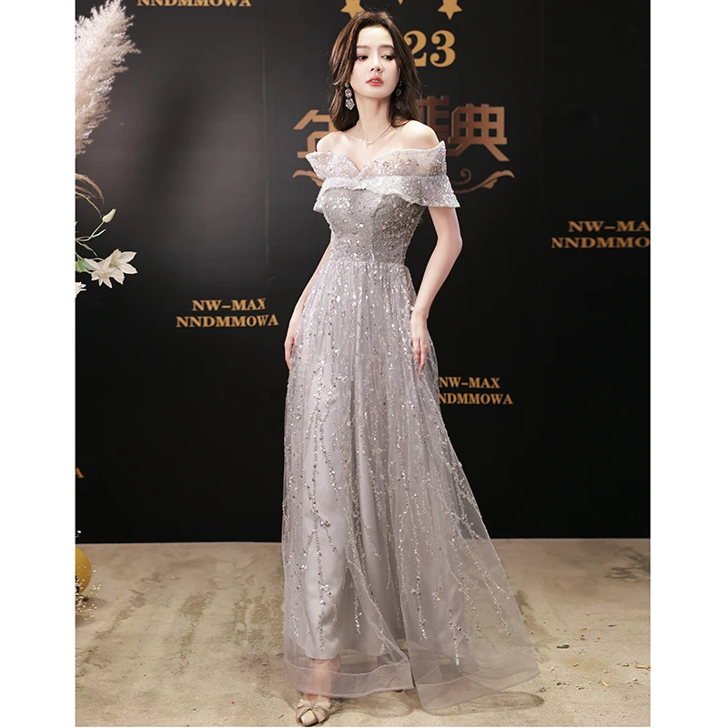 Gray Prom Dresses For Graduation Party Elegant Off The Shoulder A-Line Floor-Length Sequin Tulle Women Evening Dresses Long
Gray Prom Dresses For Graduation Party Elegant Off The Shoulder A-Line Floor-Length Sequin Tulle Women Evening Dresses Long