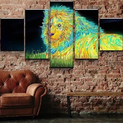 

5Pcs Neon Color Lion 5 Pieces Wall Poster HD Print No Framed Pictures Paintings Art Canvas Abstract Room Decor Modern Home Decor