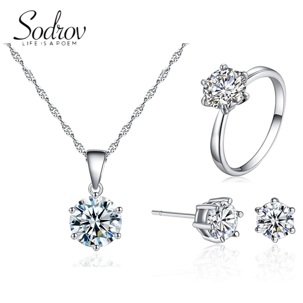 SODROV Zircon Set Six Claw Jewelry Earrings Necklace Ring Three-piece Jewelry Set
SODROV Zircon Set Six Claw Jewelry Earrings Necklace Ring Three-piece Jewelry Set