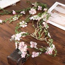 Haimeikang Flower Crown Headband Peach Blossom Wreath Garland Wedding Bridal Hair Bands Floral Women Ladies Leaf Vine Party