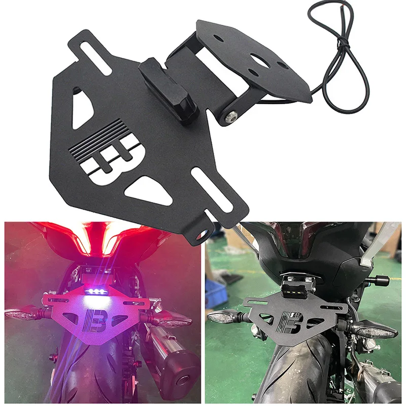 For CFMOTO 450SR 2022 2023 Motorcycle Rear License Plate Mount Holder Black License Bracket with LED Light cfmoto 450sr Newest 
For CFMOTO 450SR 2022 2023 Motorcycle Rear License Plate Mount Holder Black License Bracket with LED Light cfmoto 450sr Newest
