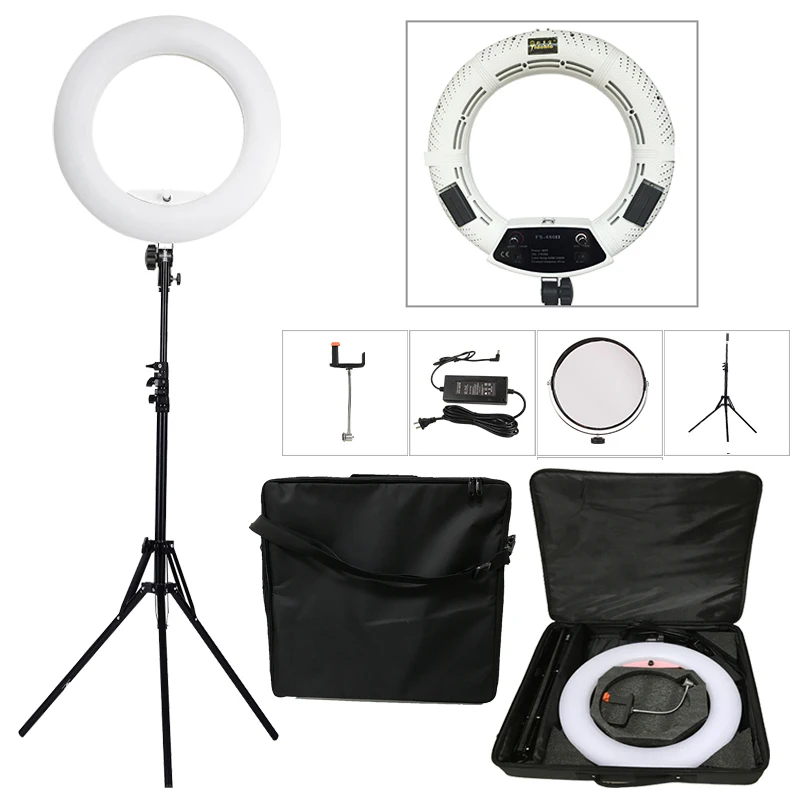 

Yidoblo FS-480II 5500K Bio-color Camera Photo/Studio/Phone/Video Light 18'' 480 LED Ring Light LED Lamp+ 2M Tripod +Soft Bag Kit