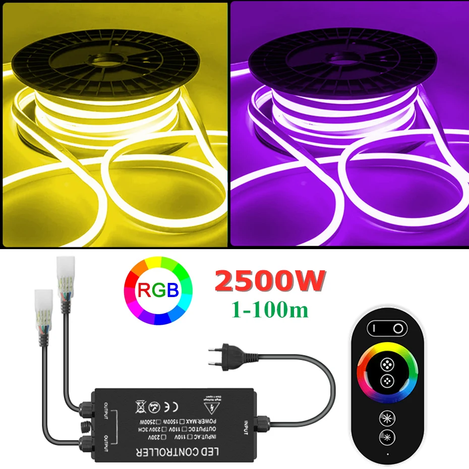 2500W RF Wireless Control RGB Led Neon Strip 1-100m Waterproof Led Strip Lights 5050 220v Outdoor Decor RGB Tape Garden Lamp
2500W RF Wireless Control RGB Led Neon Strip 1-100m Waterproof Led Strip Lights 5050 220v Outdoor Decor RGB Tape Garden Lamp