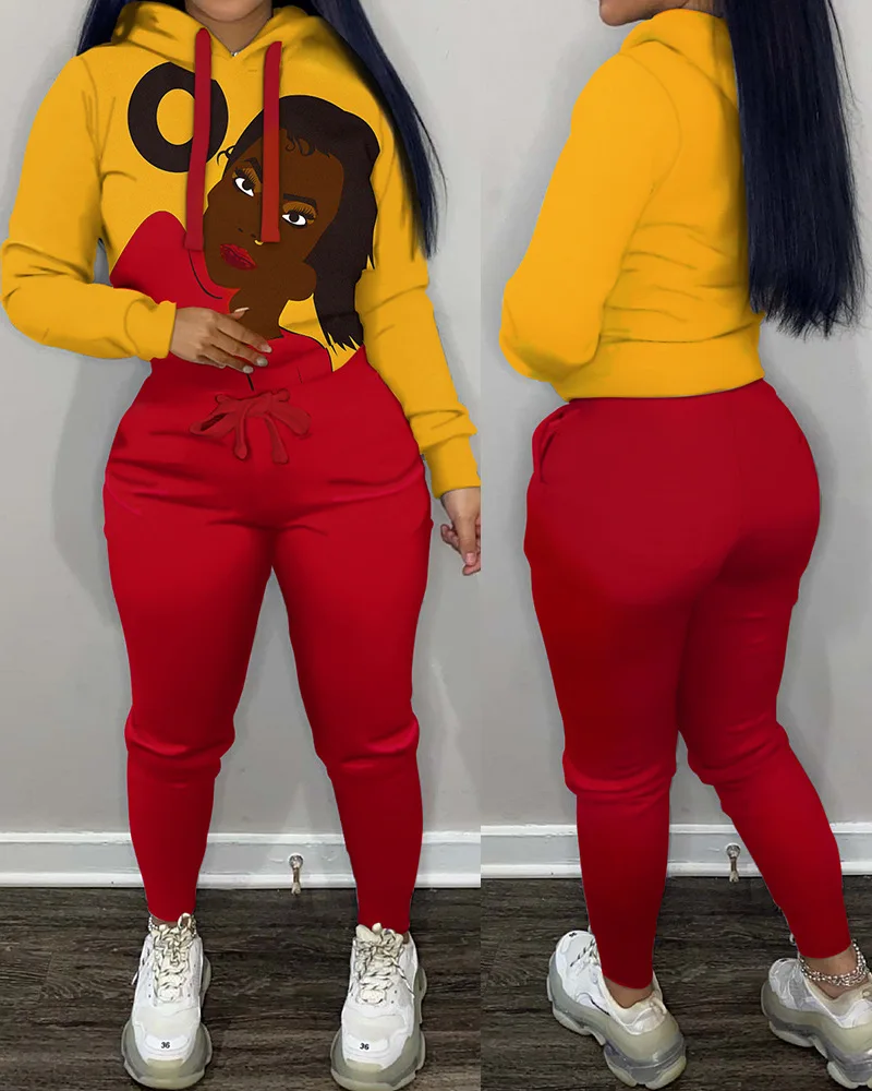 Figure Print Long Sleeve Hoodie & Drawstring Pants Set Women 2pcs Clothes Suit Fashion Casual Sweatshirt Sweatpants
Figure Print Long Sleeve Hoodie & Drawstring Pants Set Women 2pcs Clothes Suit Fashion Casual Sweatshirt Sweatpants