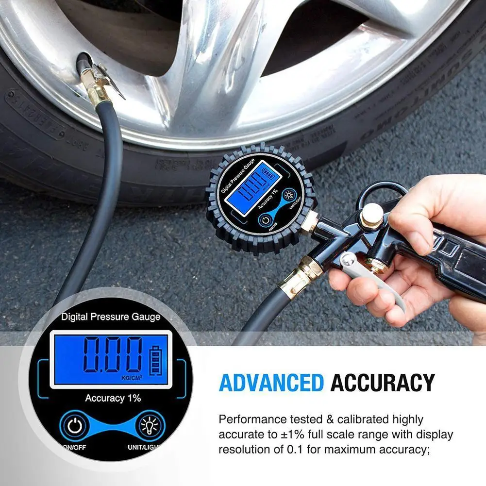

High Accuracy 0-200PSI Digital Tyre Tire Air Pressure Gauge LCD Manometer Pressure Gauge With LED Light For Car Truck Motorcycl
