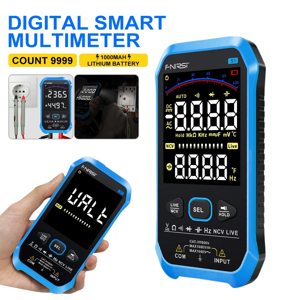 FNIRSI-S1 Digital Multimeter 9999 Counts High Accuracy AC DC Voltage Resistance Capacitance Diode NCV Hertz Wire Tester Meter
FNIRSI-S1 Digital Multimeter 9999 Counts High Accuracy AC DC Voltage Resistance Capacitance Diode NCV Hertz Wire Tester Meter