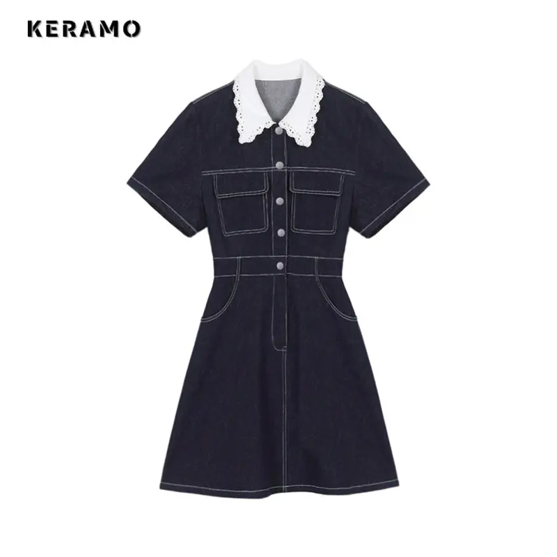 Elegant Puff Sleeve Lace Collar Patchwork Denim Dress 2023 Summer Women's High Waist Y2K Streetwear Casual A-line Dresses
Elegant Puff Sleeve Lace Collar Patchwork Denim Dress 2023 Summer Women's High Waist Y2K Streetwear Casual A-line Dresses