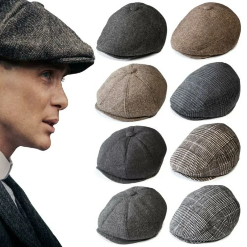 

Vintage Newsboy Caps Men Women Berets Hat Classic Plaid Stripe Beret Winter Cotton Flat Cap British Painter Hats Herringbone Hat