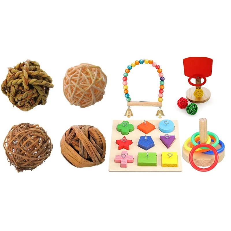 1set Bird Training Toy Set Include Wooden Bird Block Puzzle Toy & 4Pcs Chew Toys Rabbits Bird Parrot Play Rattan Balls
1set Bird Training Toy Set Include Wooden Bird Block Puzzle Toy & 4Pcs Chew Toys Rabbits Bird Parrot Play Rattan Balls