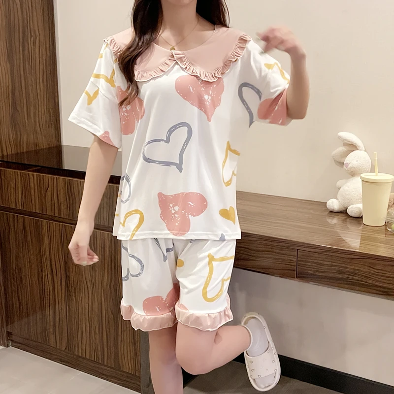 Women Short Sleeve Pajamas Set Spring Summer Cute Women Sleepwear 2Pcs Nightwear for Women Girl Sleepwear Set Short Pant
Women Short Sleeve Pajamas Set Spring Summer Cute Women Sleepwear 2Pcs Nightwear for Women Girl Sleepwear Set Short Pant