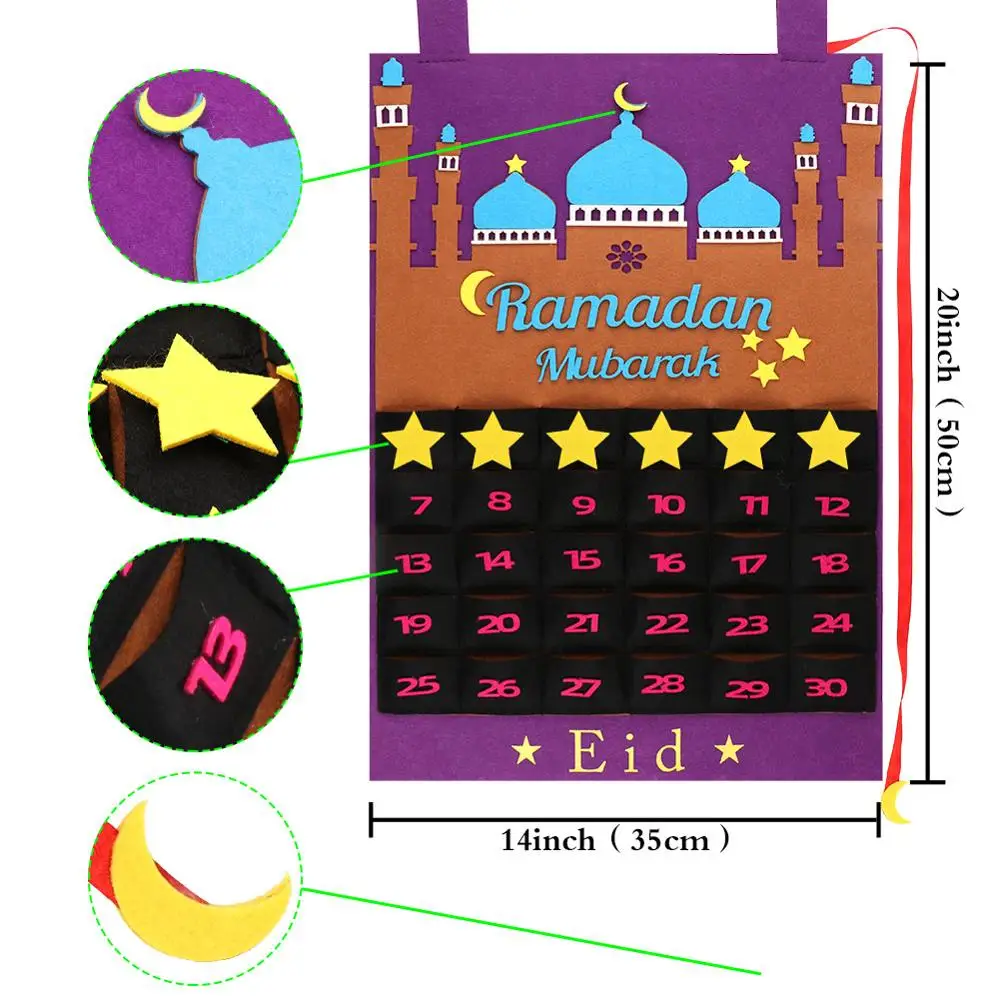 EID Mubarak Decor For Home Kids Gifts Ramadan Countdown Felt Calendar with Pocket Muslim Balram Party Decor Supplies
EID Mubarak Decor For Home Kids Gifts Ramadan Countdown Felt Calendar with Pocket Muslim Balram Party Decor Supplies
