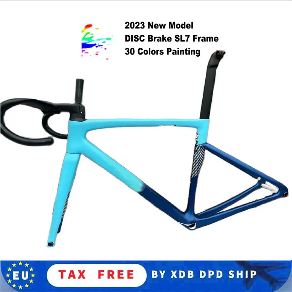 

T1000 Disc Brake Sl7 Road Frames Blue Carbon bicycle Frameset bb68 Matte With Handlebar Custom painting DPD UPS