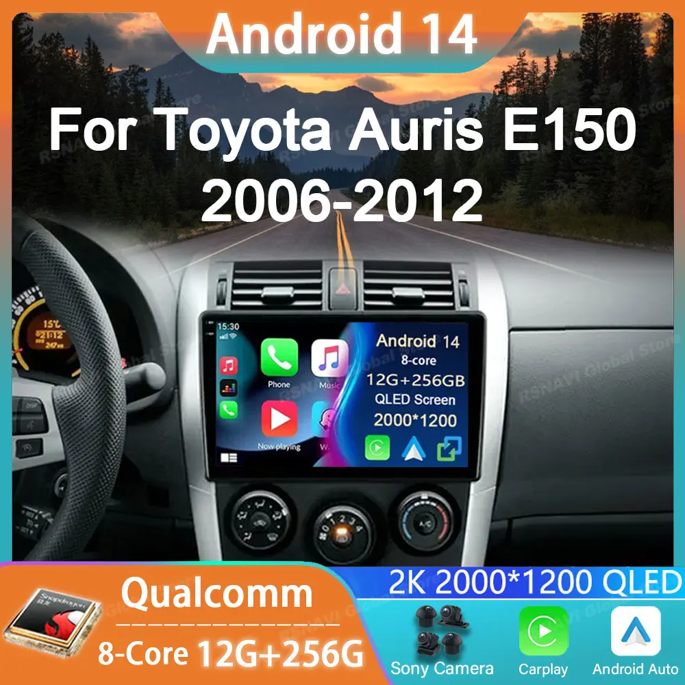 Автомобильный радиоприемник Android 14 для Toyota Auris E150 2006 2007 2008 2009 2010 2011 2012