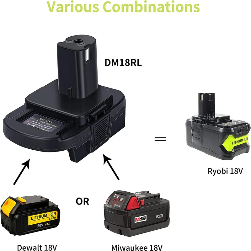 DM18RL Battery Adapter for Dewalt 20V for Milwaukee 18V Li-ion Battery Convert To for Ryobi 18V Lithium-ion Battery with USB
DM18RL Battery Adapter for Dewalt 20V for Milwaukee 18V Li-ion Battery Convert To for Ryobi 18V Lithium-ion Battery with USB