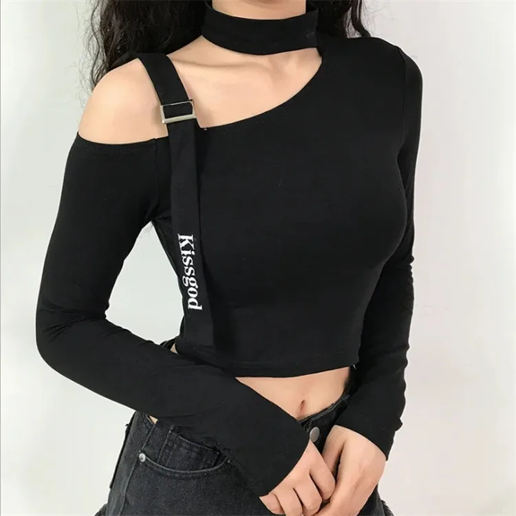 Women's T-shirt Tops Short Ins Long-sleeved Autumn New Oblique Collar Halter Neck Off-shoulder Women's Tops
Women's T-shirt Tops Short Ins Long-sleeved Autumn New Oblique Collar Halter Neck Off-shoulder Women's Tops