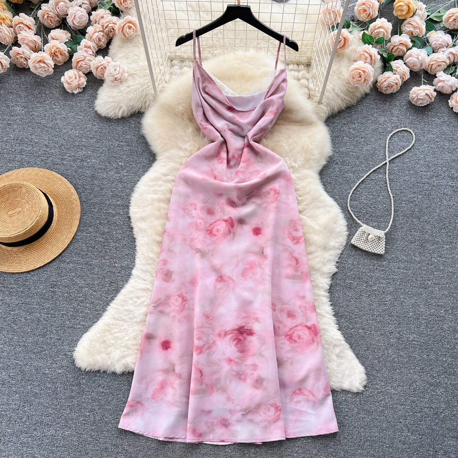 Clothland Women Sweet Rose Floral Pink Dress Swinging Collar Lace Patchwork Sleeveless Backless A Line Midi Dresses QC847
Clothland Women Sweet Rose Floral Pink Dress Swinging Collar Lace Patchwork Sleeveless Backless A Line Midi Dresses QC847