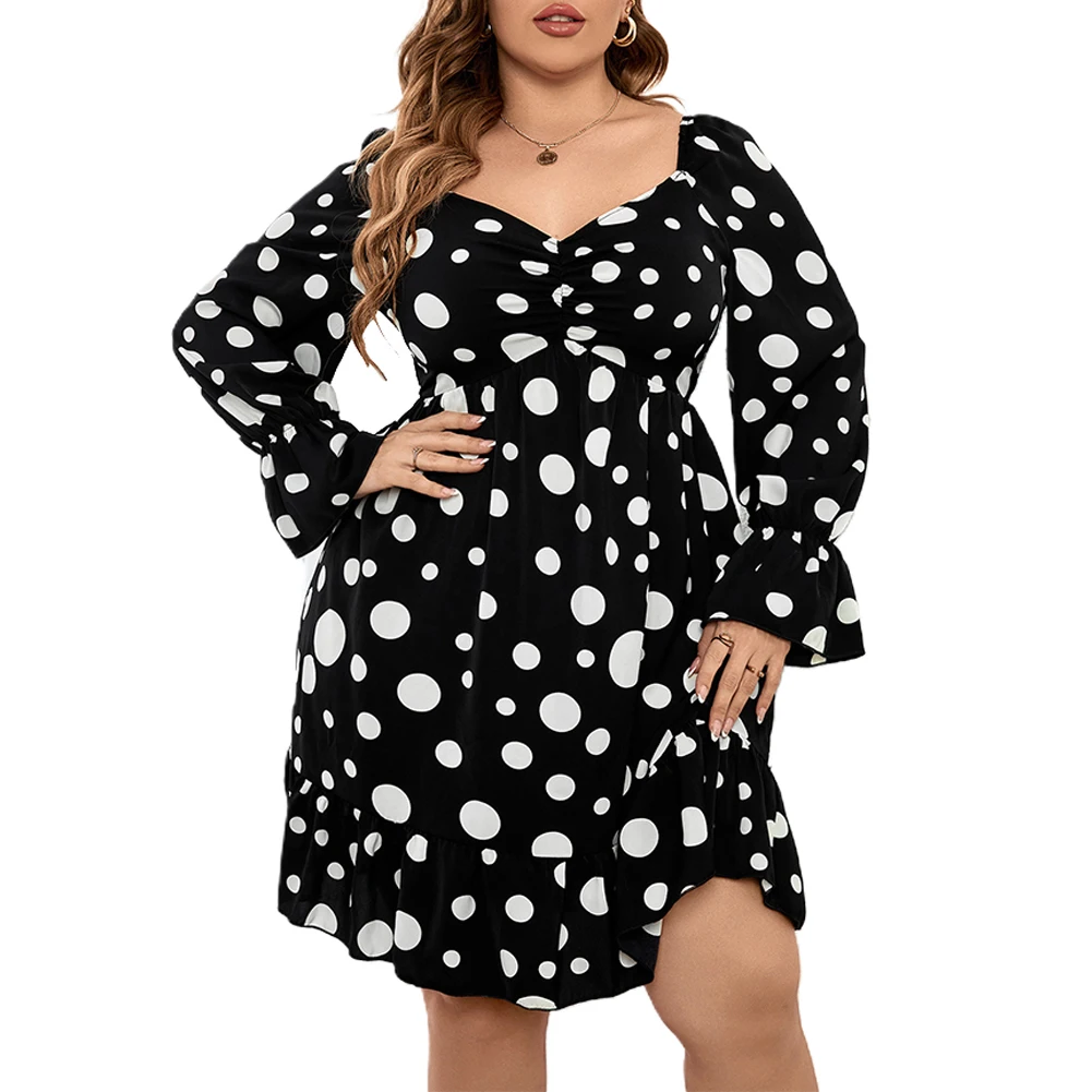 Plus Size Women Polka Dots Dress Long Sleeve Knee Length Autumn Square Collar Vintage Elegant Dresses Loose Luxury Clothing
Plus Size Women Polka Dots Dress Long Sleeve Knee Length Autumn Square Collar Vintage Elegant Dresses Loose Luxury Clothing