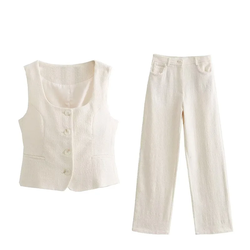 Summer Women's Suit 2023 New Casual High Waisted Raw Edge Straight Pants Square Collar Vest Suit Vest Two Pieces
Summer Women's Suit 2023 New Casual High Waisted Raw Edge Straight Pants Square Collar Vest Suit Vest Two Pieces