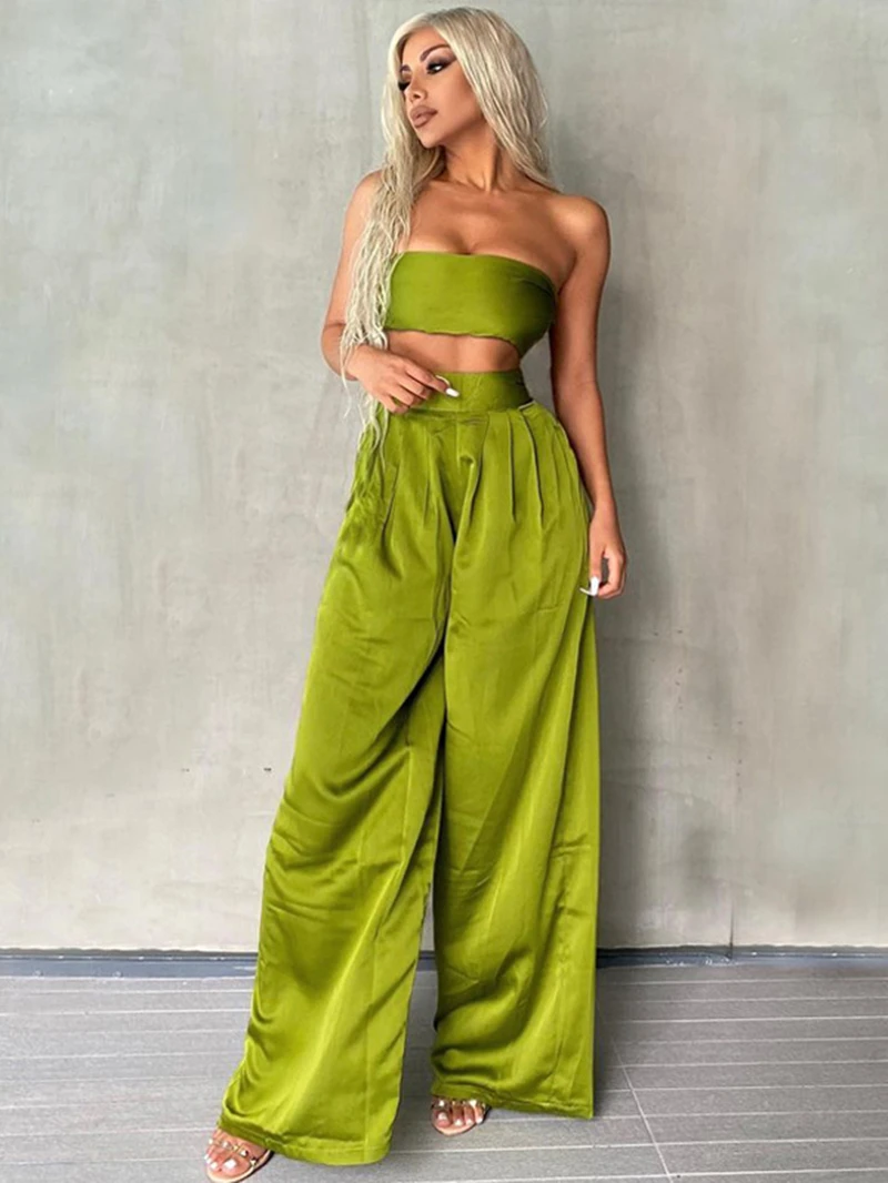 2 Piece Pants Sets Women Summer Y2K Clothing Satin Halter Crop Top Wide Leg Pants Suit Female Party Club Two Piece Matching Sets
2 Piece Pants Sets Women Summer Y2K Clothing Satin Halter Crop Top Wide Leg Pants Suit Female Party Club Two Piece Matching Sets