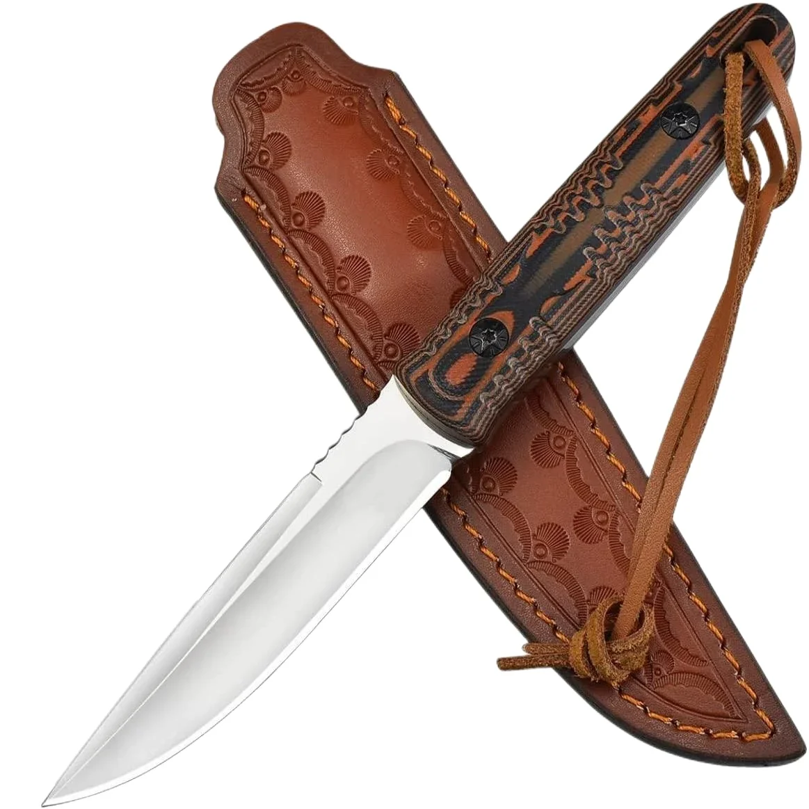

Охотничий нож Topwell ручной работы с фиксированным лезвием D2 и рукояткой G10, с кожаным футляром, для мужчин, для выживания, кемпинга, пешего туризма