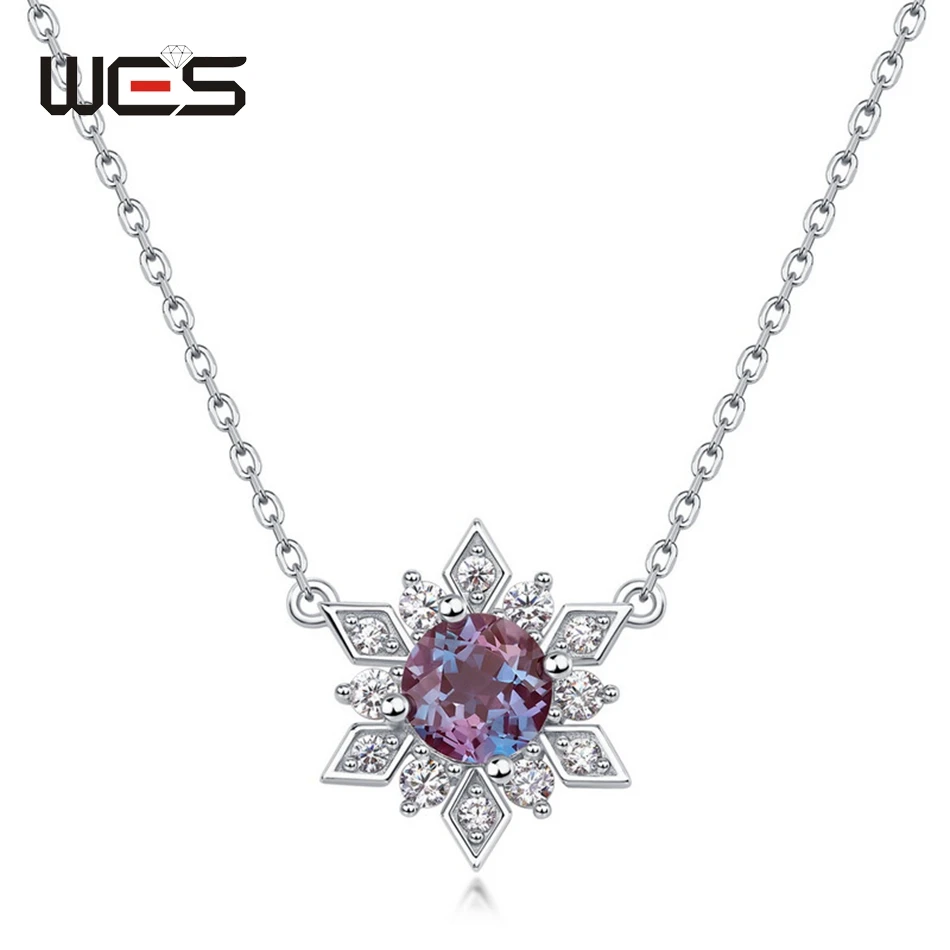 WES 925 Sterling Silver Alexandrite 6*6mm Fine Jewelry Snowflake Necklace for Woman Gemstone Anniversary Party Christmas Gifts
WES 925 Sterling Silver Alexandrite 6*6mm Fine Jewelry Snowflake Necklace for Woman Gemstone Anniversary Party Christmas Gifts