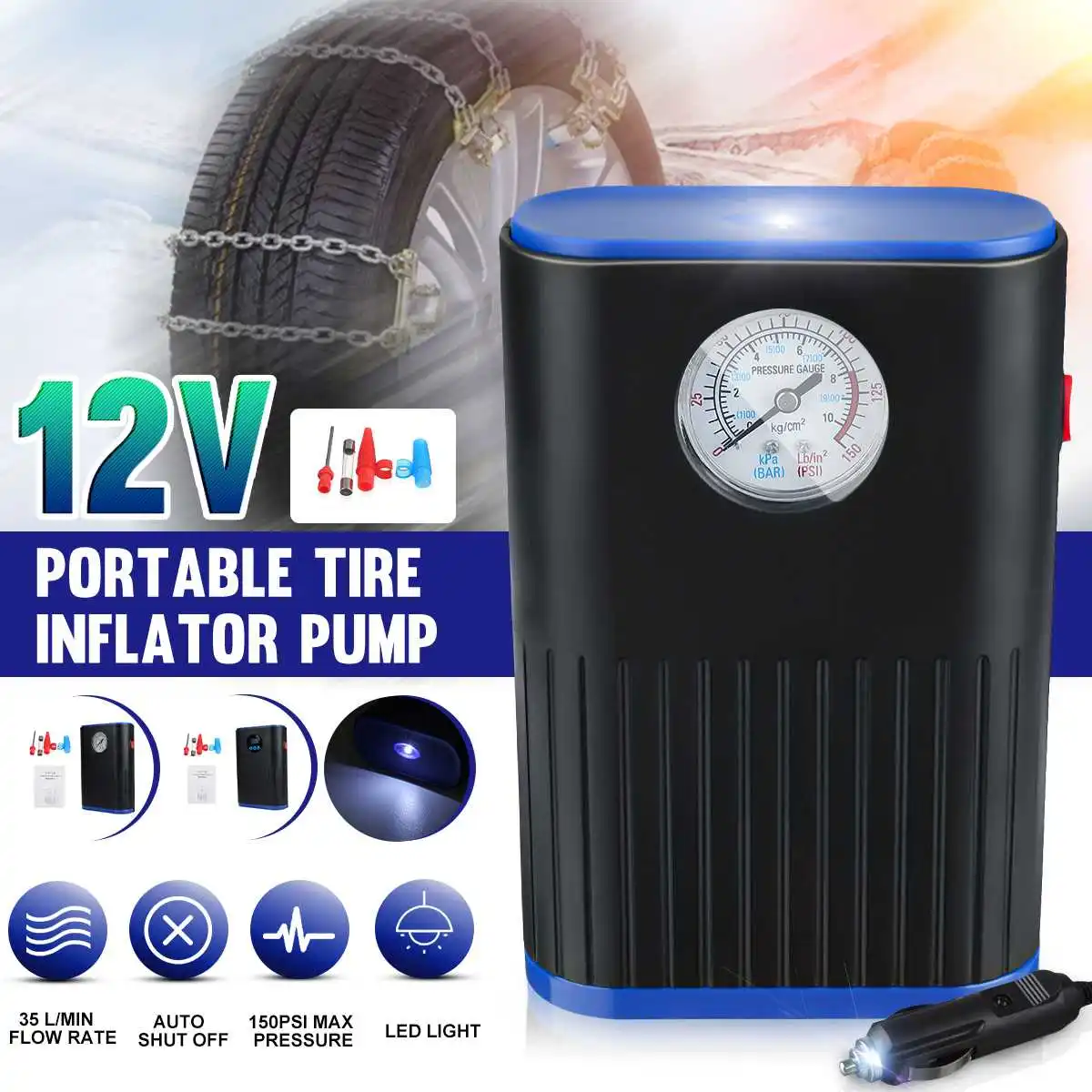 Digital Display Car Tire Inflator Pump 150PSI Portable Car Air Compressor 12V Electric Inflator LED Light for Motorcycle Bicycle
Digital Display Car Tire Inflator Pump 150PSI Portable Car Air Compressor 12V Electric Inflator LED Light for Motorcycle Bicycle